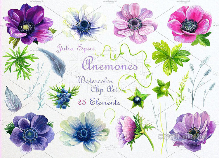 png素材 Watercolor Flowers ClipArt Anemones