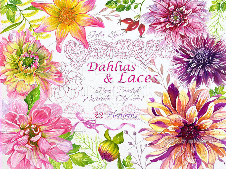 png素材 Watercolor Clip Art Dahlias Laces