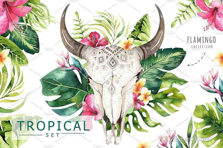 png素材 Tropical boho skulls bouquets