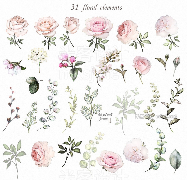 png素材 Love Roses Floral Design set