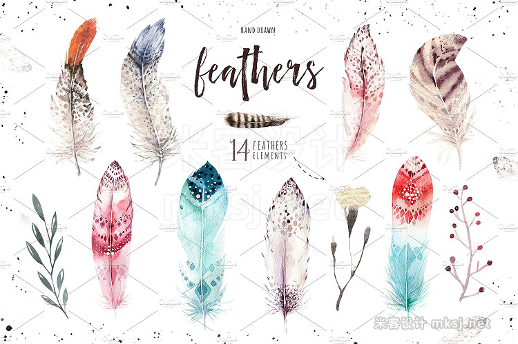 png素材 Watercolor owl feathers collection