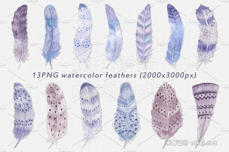 png素材 Watercolor feathers Boho