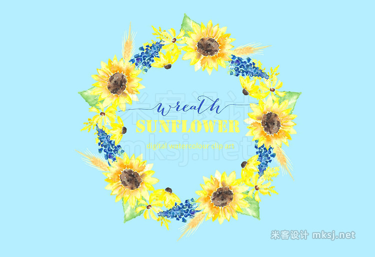 png素材 Sunflower wreath watercolor clipart