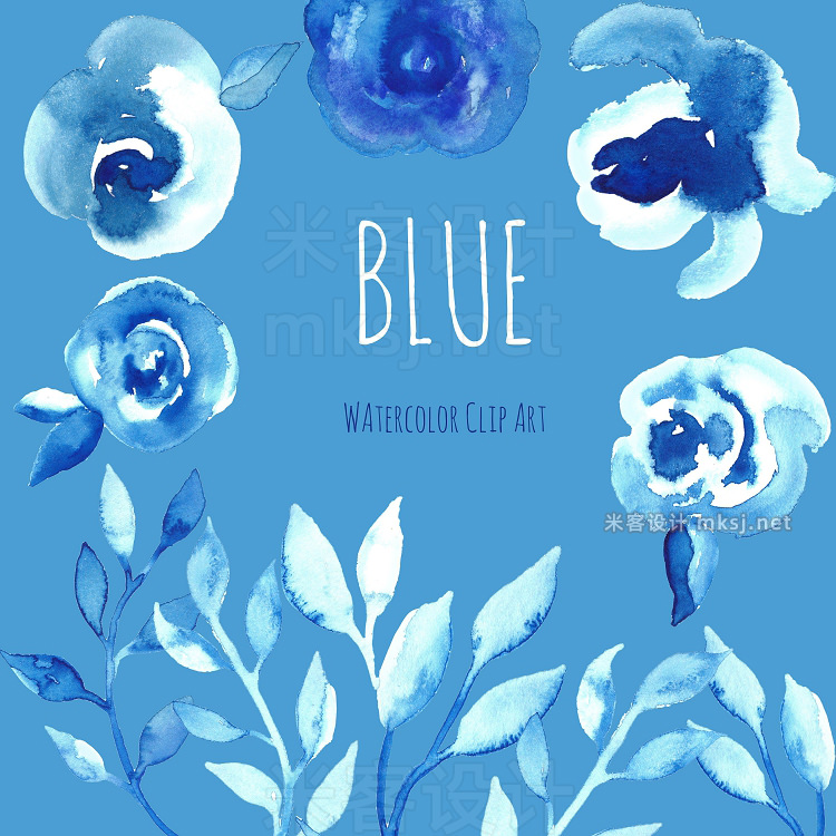 png素材 Bleu flowers Watercolor clip art