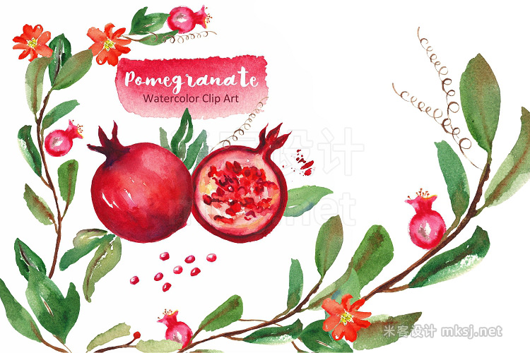 png素材 Pomegranate Watercolor Clip art