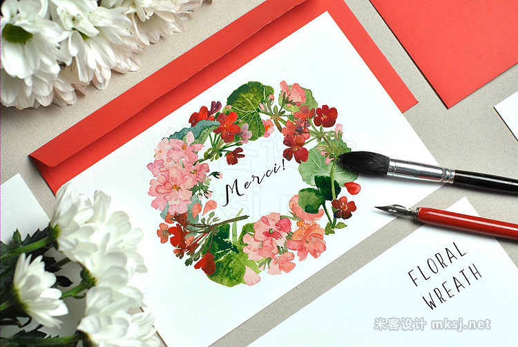 png素材 Geranium - Floral Watercolor Set