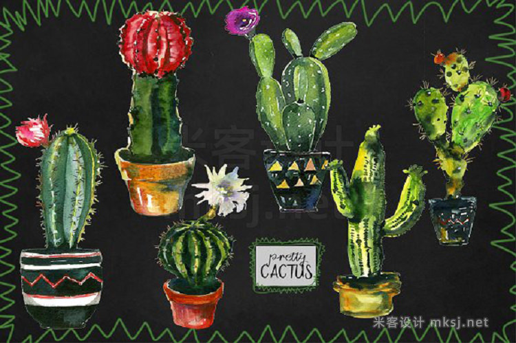 png素材 Pretty Cactus Watercolor Clipart Set