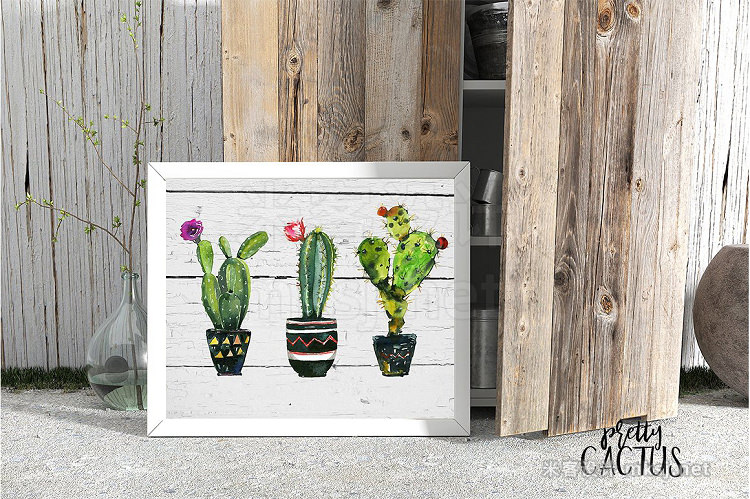 png素材 Pretty Cactus Watercolor Clipart Set