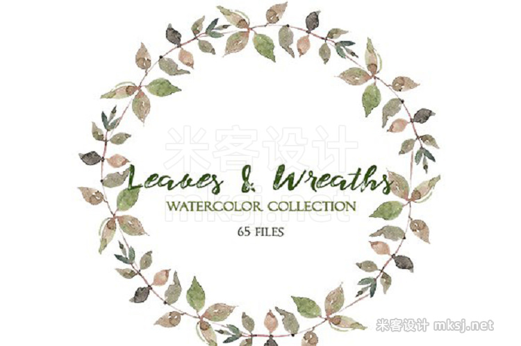png素材 Leaves and Wreaths Watercolor Set