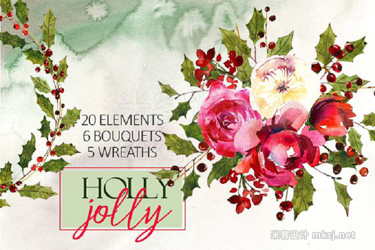 png素材 Holly Steams Christmas Watercolors
