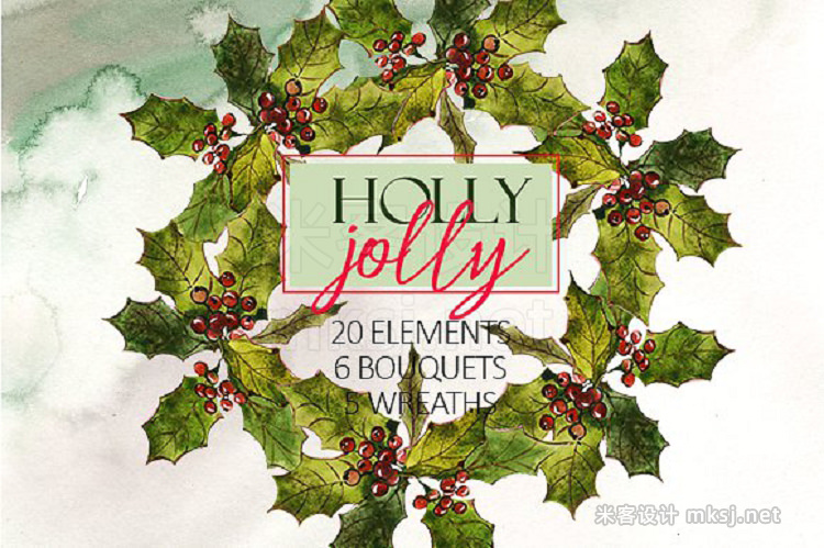 png素材 Holly Steams Christmas Watercolors