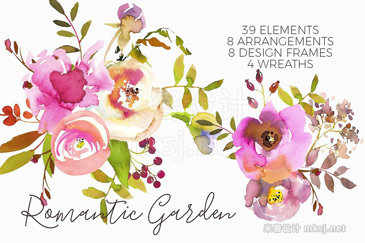 png素材 Romantic Pink Watercolor Flowers