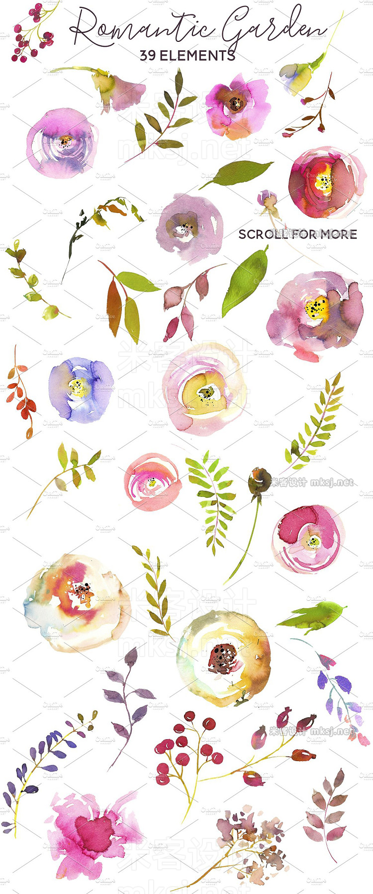 png素材 Romantic Pink Watercolor Flowers