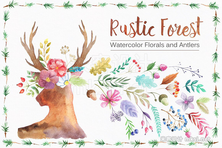 png素材 Watercolor Rustic Forest Set