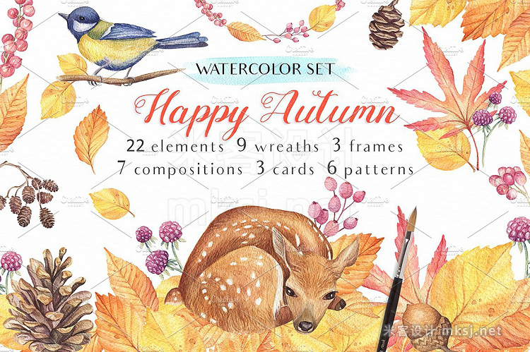 png素材 Happy Autumn-Watercolor Set