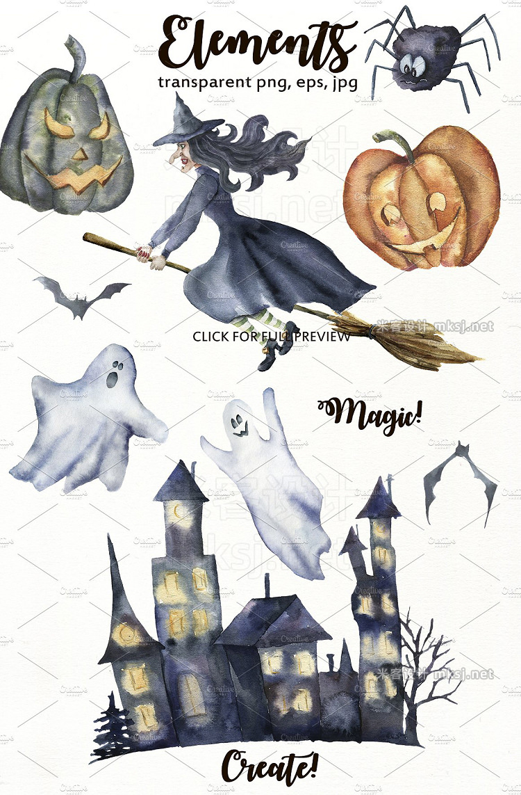 png素材 Happy Halloween night Watercolor