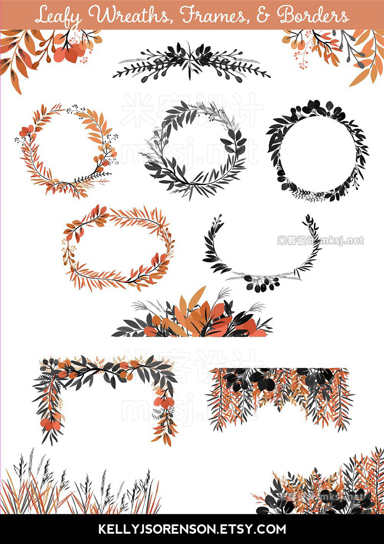 png素材 Halloween Leaves and Wreaths