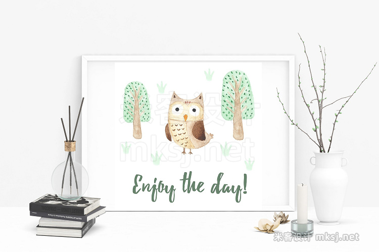 png素材 Watercolor Owls patterns cards