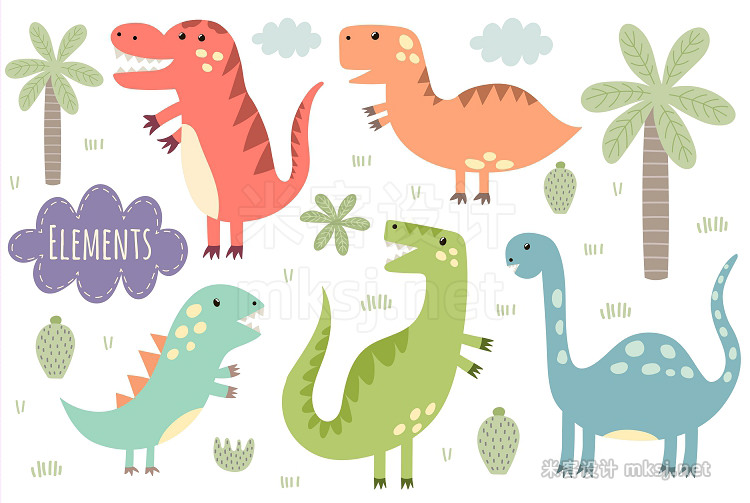 png素材 Dino Party patterns illustrations