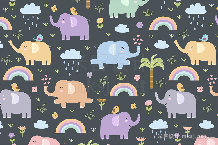 png素材 Elephants seamless patterns & clipart