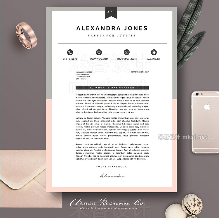 png素材 Resume Template 3Page Pink Grey