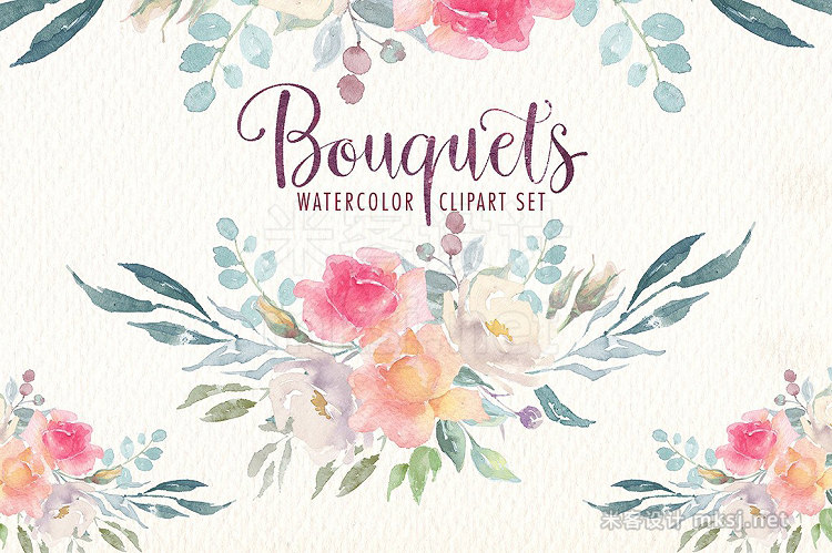 png素材 Watercolor bouquets clipart set