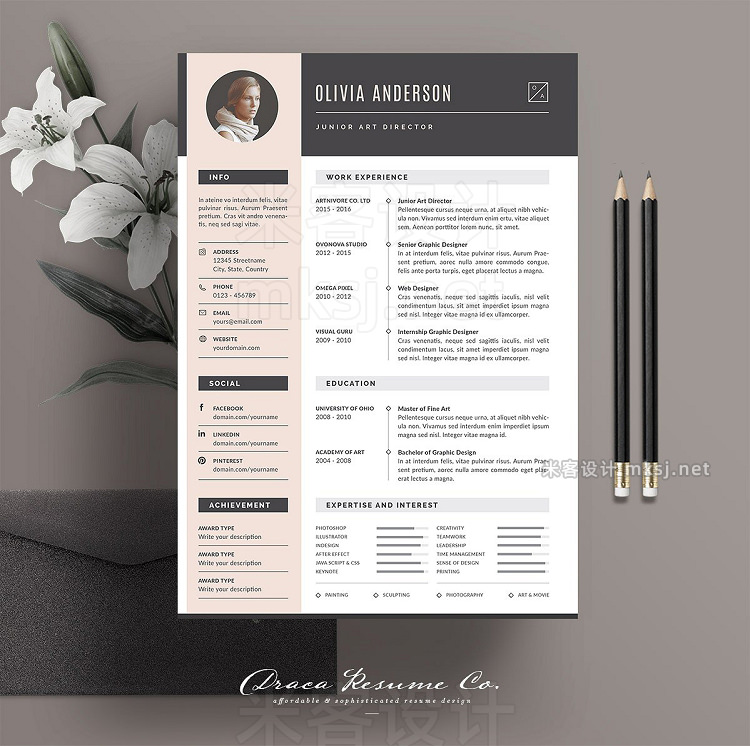 png素材 Resume Template 3 Pages Pink