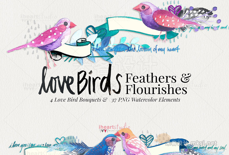 png素材 Love Birds Watercolors