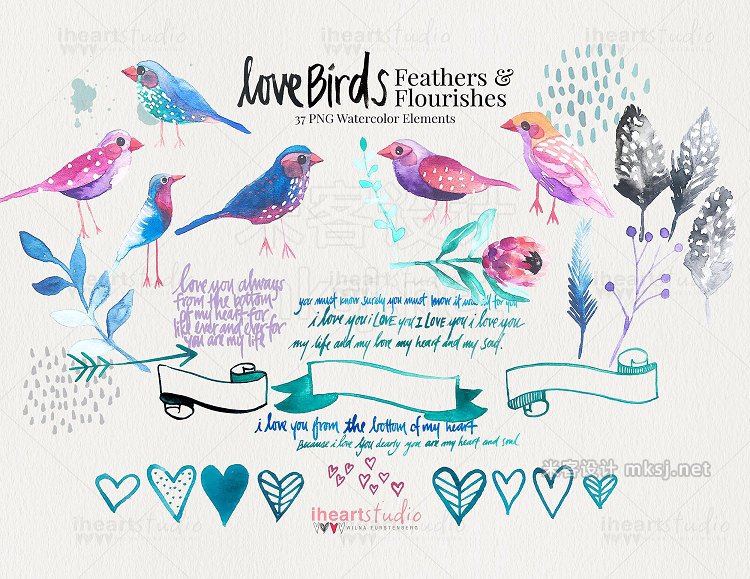 png素材 Love Birds Watercolors