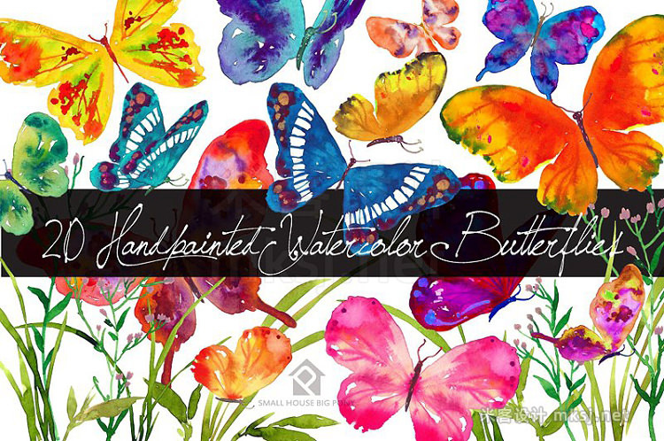png素材 20 Watercolor Butterflies