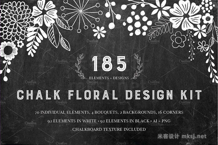 png素材 Chalkboard Floral Design Kit AI PNG