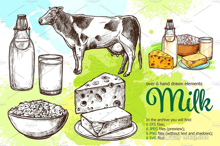 png素材 Milk Products Sketch Set