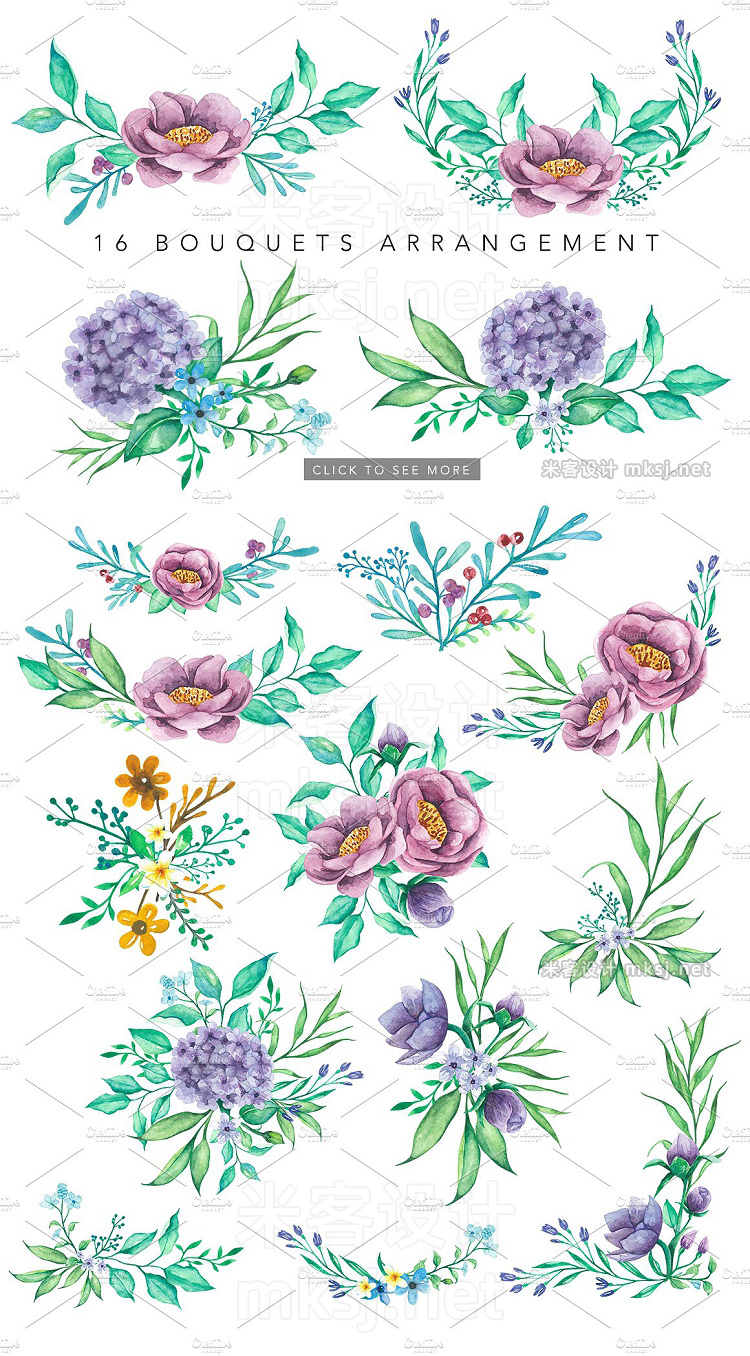 png素材 VIOLITA Floral Design Set Watercolor