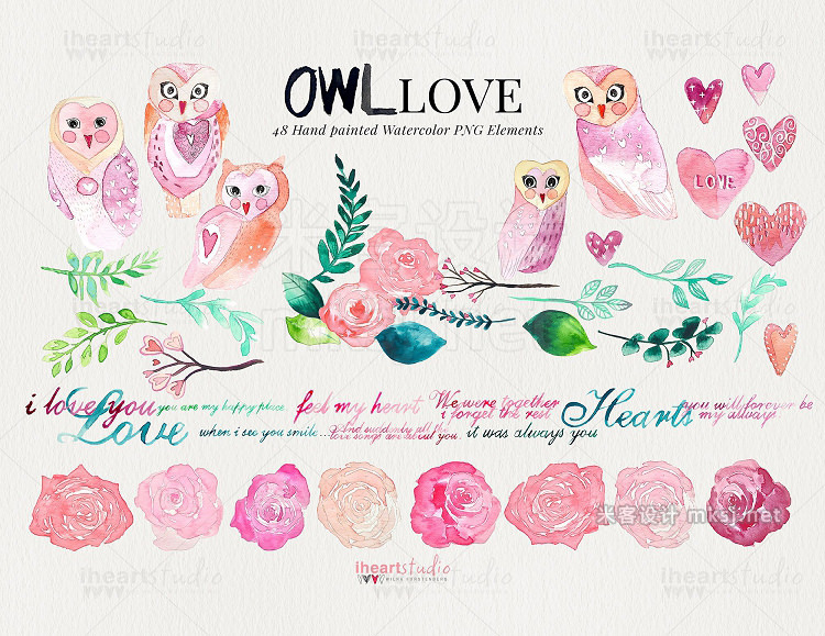 png素材 OWL Love Watercolors