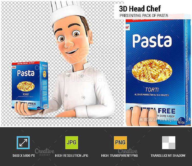 png素材 3D Head Chef Presenting Pasta