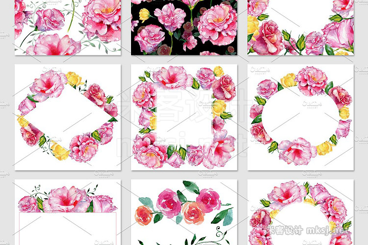 png素材 Roses flowers PNG watercolor set