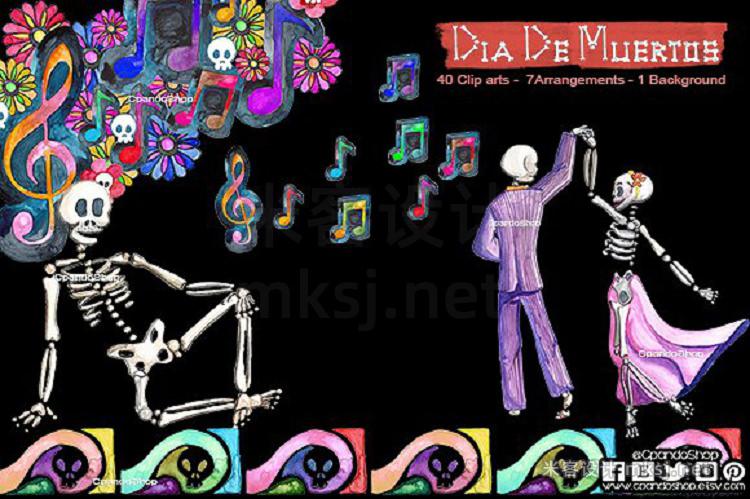 png素材 Day of the dead watercolor clip art