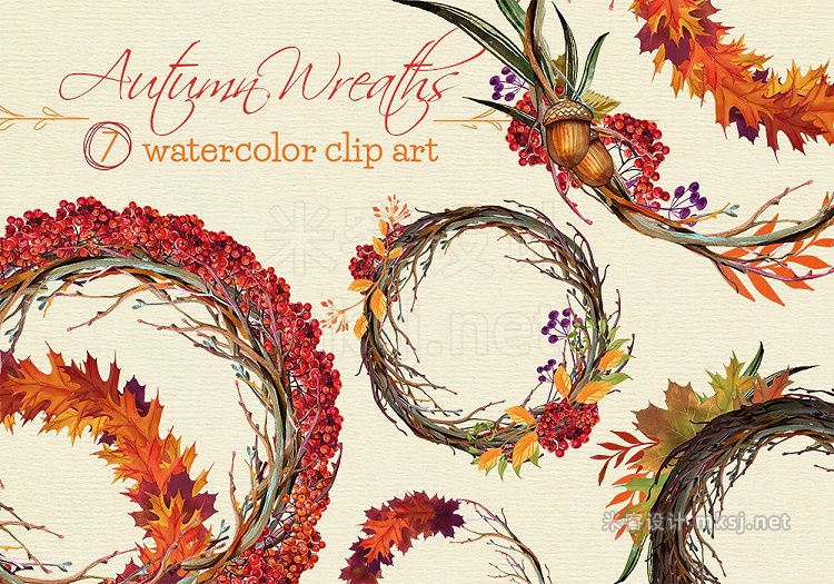 png素材 Autumn Wreaths watercolor clip art