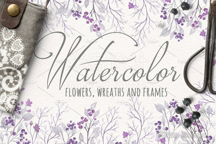 png素材 Purple Watercolor Floral Set