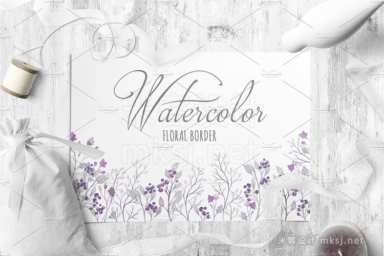 png素材 Purple Watercolor Floral Set