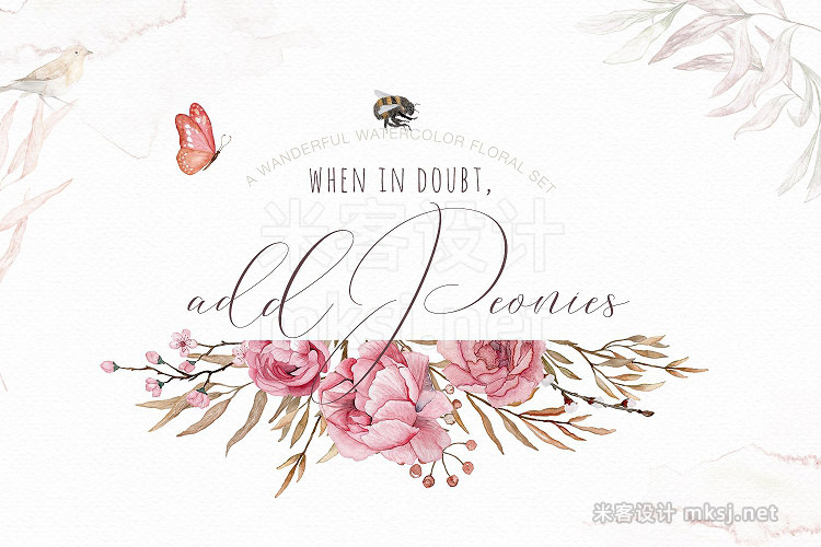 png素材 Add Peonies - Watercolor Graphic Set