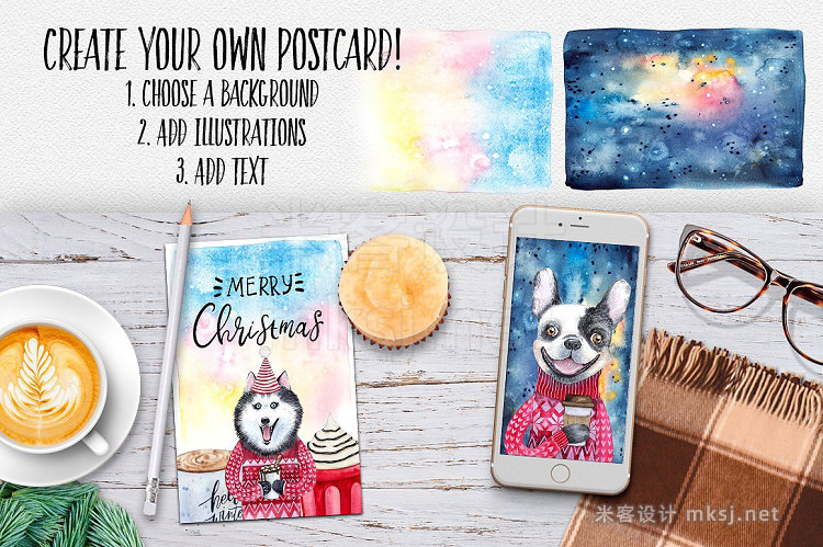 png素材 CHRISTMAS AND DOGS watercolor set