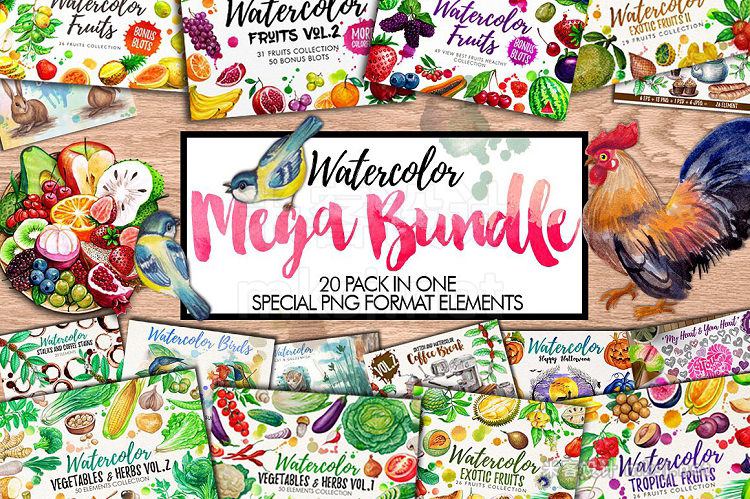 png素材 Watercolor Big Food Bundle