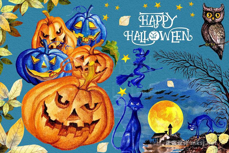 png素材 Watercolor Happy Halloween