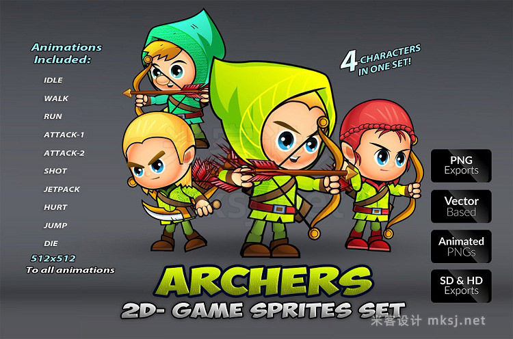 png素材 Archers 2D Game Sprites Set