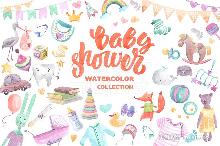 png素材 Baby shower watercolor collection