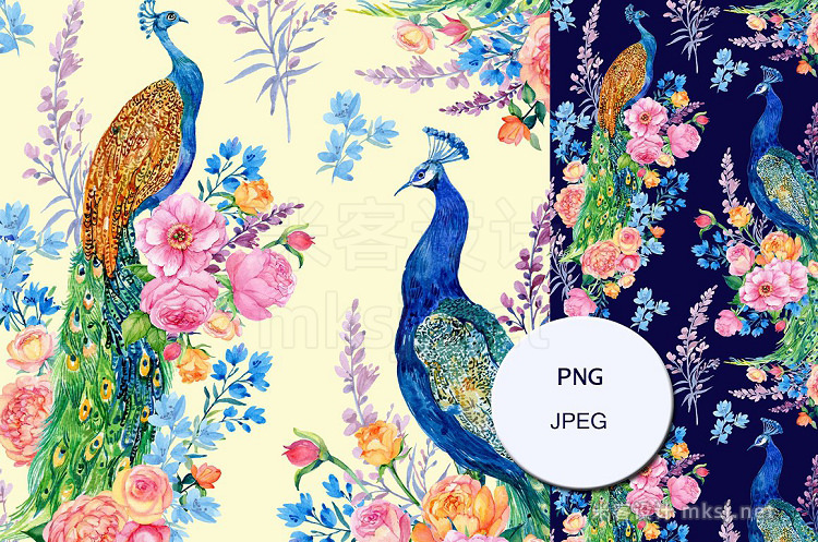 png素材 flowers and birds watercolor pattern