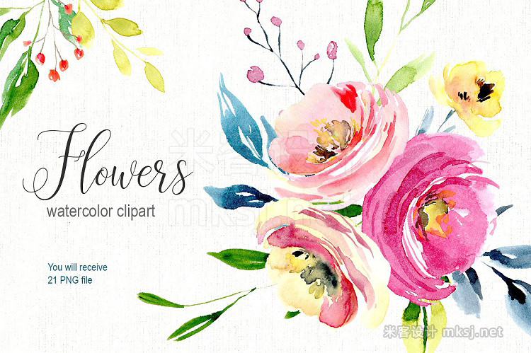 png素材 Watercolor bright flowers collection
