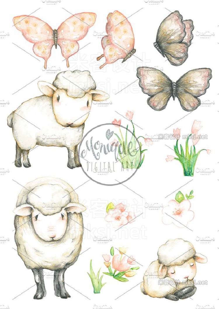 png素材 Sheep Lamb Clipart Watercolor