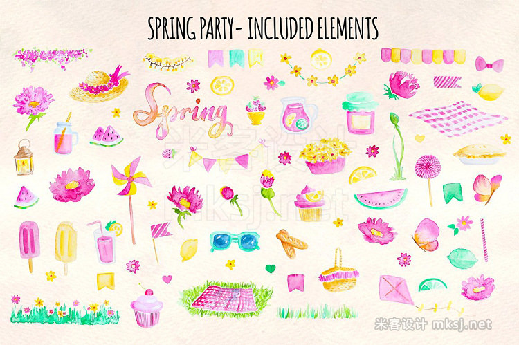png素材 77 Spring Party Watercolor Elements